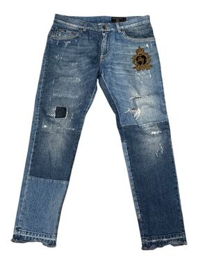 Dolce & Gabbana Slim-fit Distressed Patchwork-effect Denim Jeans Men’s Sz 48